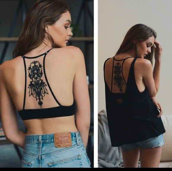 🔥HOT! BEST SELLER!!🔥BLACK TATTOO MESH BRALETTE - Picture 2 of 8